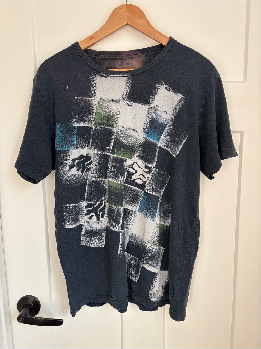 90’s Fox Slim Tee - Navy with Blue, Green & White Print